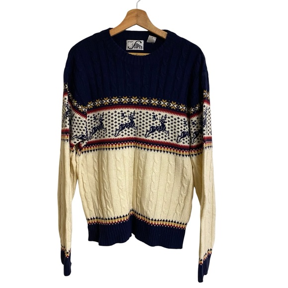Vintage Steep Slopes 80’s Nordic fair isle knit Christmas Ski sweater Size L - Picture 1 of 12